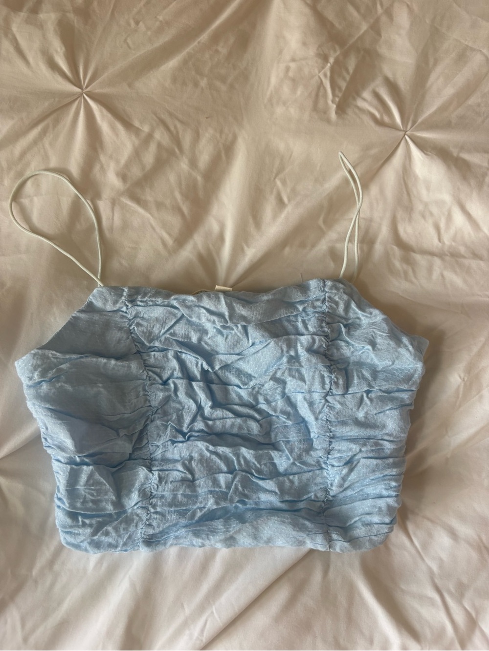 La Hearts Light Blue Ruched Spaghetti Strap Crop Top
